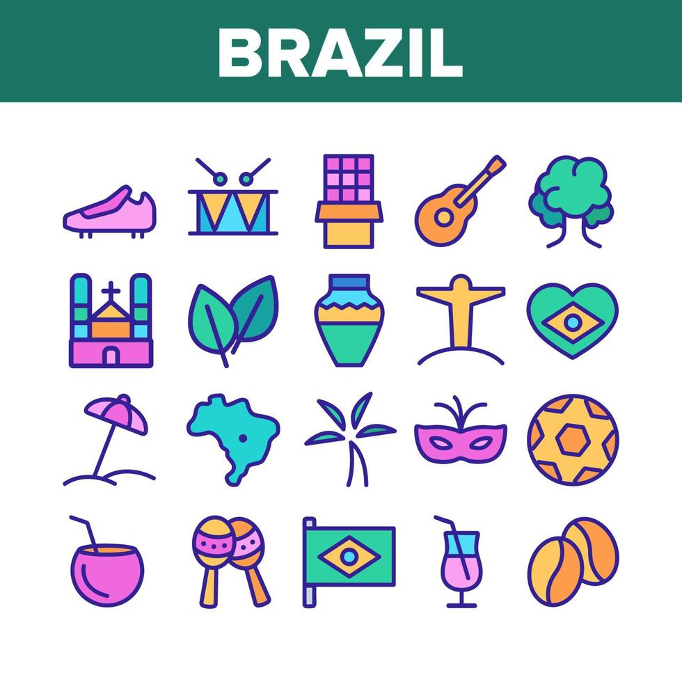conjunto de ícones de elementos do país nacional do brasil vetor