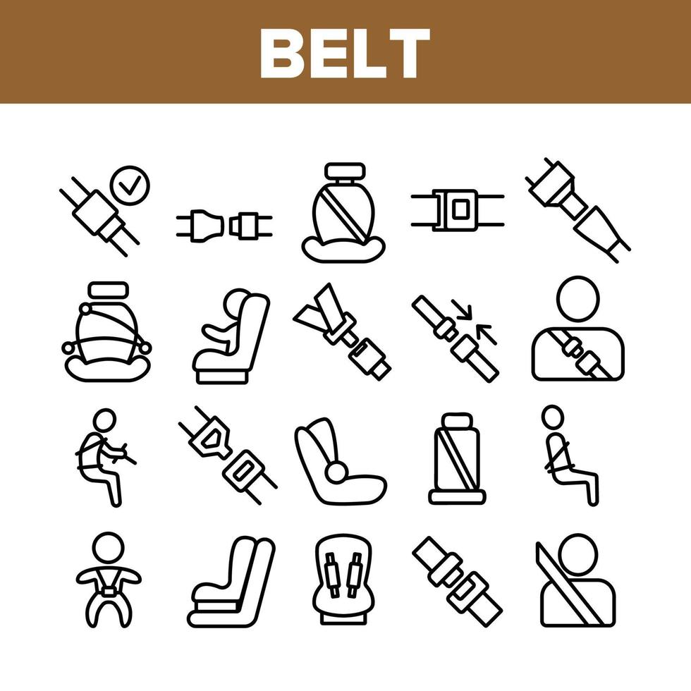 conjunto de ícones de coleção de equipamentos de segurança de cinto vetor