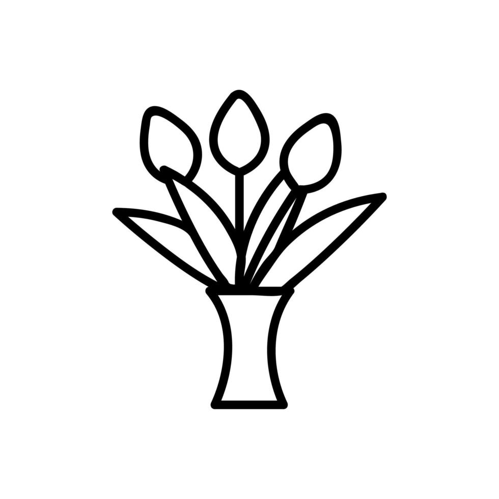 tulipas em um vetor de ícone de vaso. ilustração de símbolo de contorno isolado