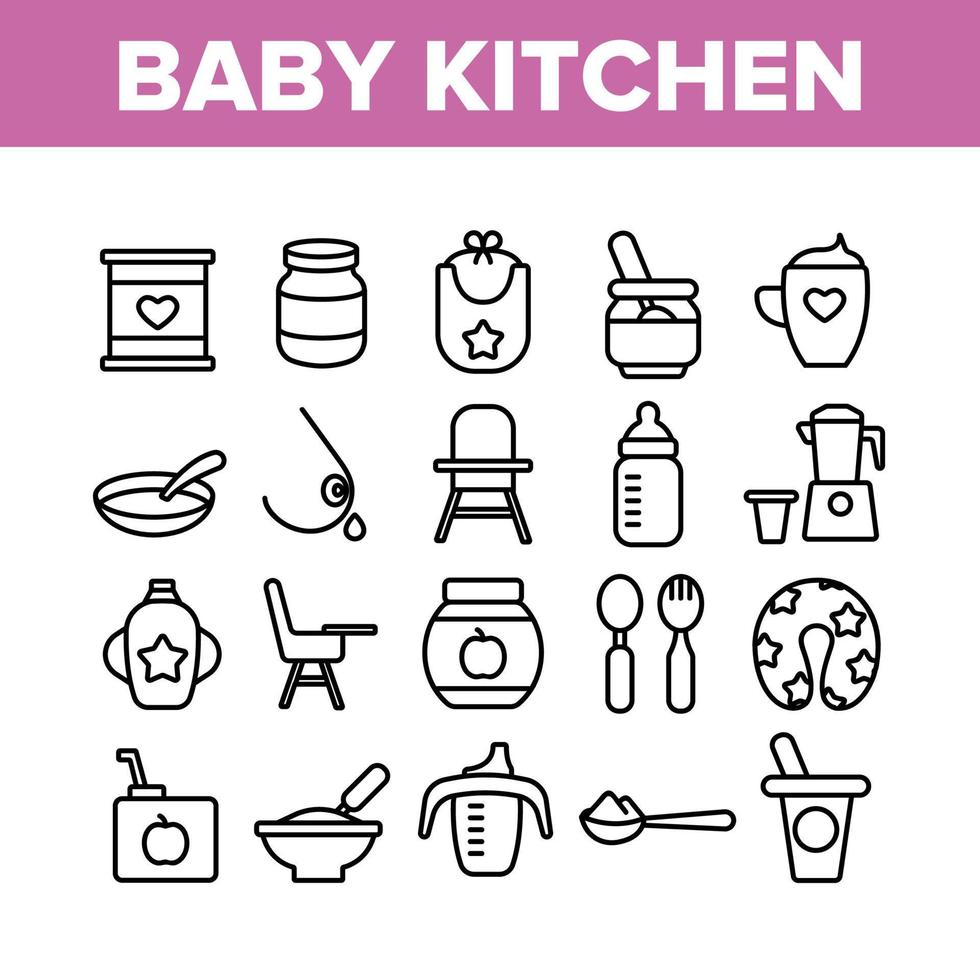 conjunto de ícones de elementos de coleção de cozinha de bebê vetor