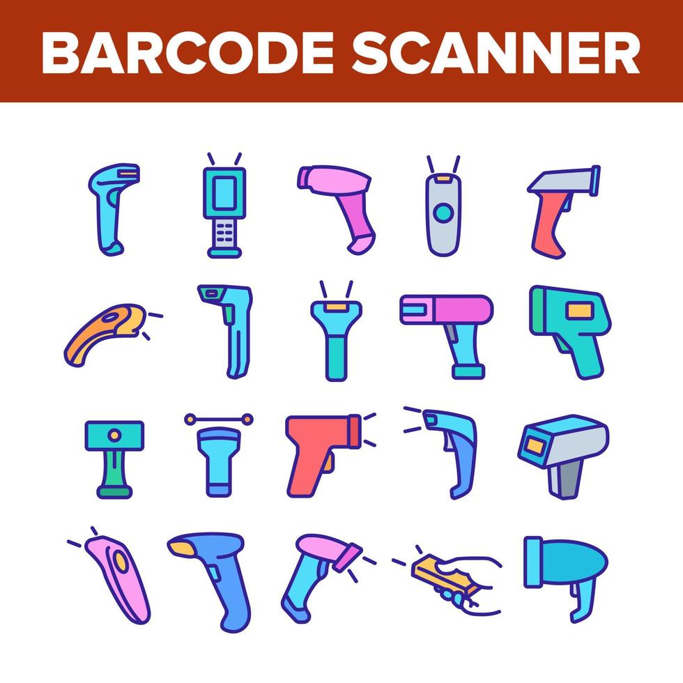 conjunto de ícones de coleção de dispositivo de scanner de código de barras vetor