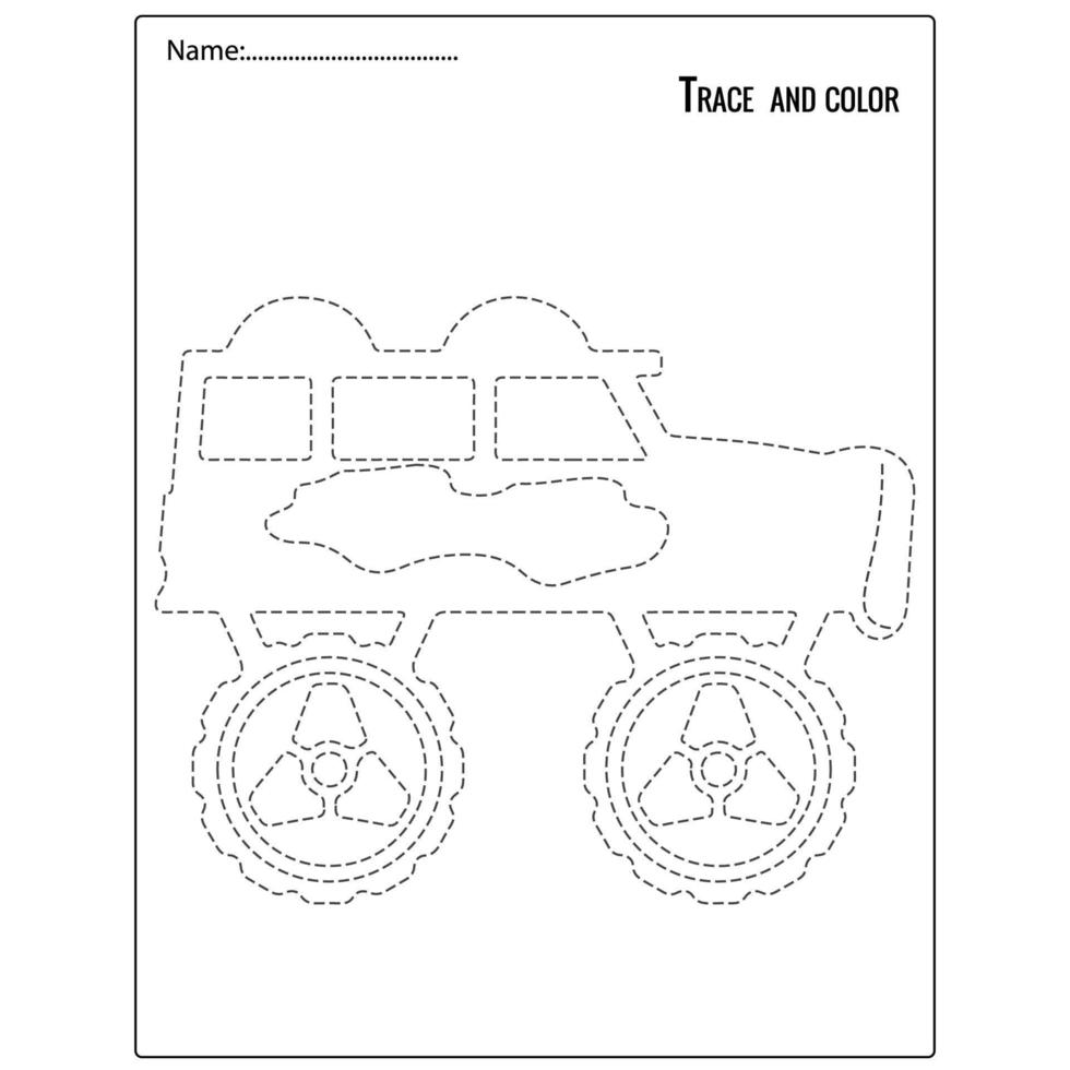 traço e cor para crianças, monster truck. adequado para a educação infantil vetor