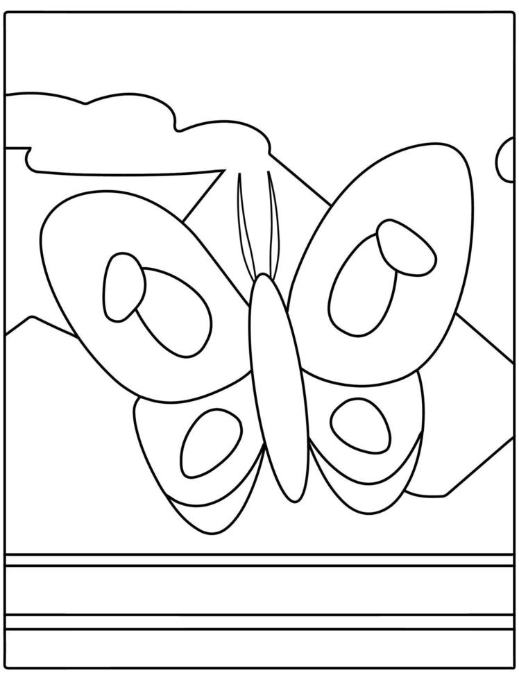 página de coloração de personagem de borboleta de desenho animado preto e branco para atividade de primavera infantil. vetor