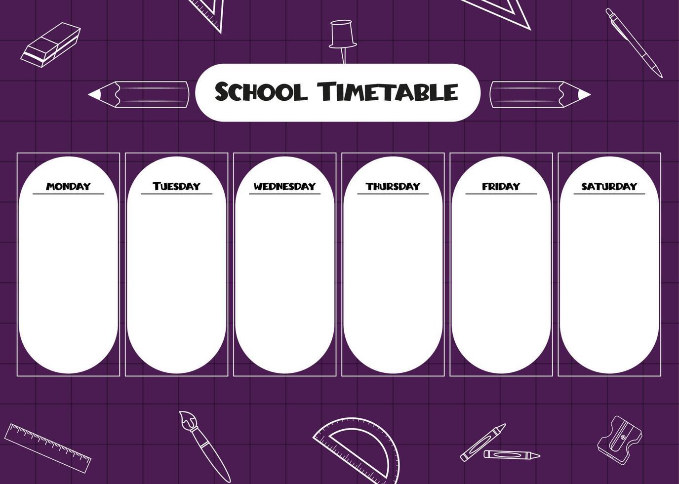 horário escolar. cronograma de plano de crianças. fundo roxo bonito. fundo vetorial. fundo de educação. desenho vetorial. planejador semanal para crianças vetor