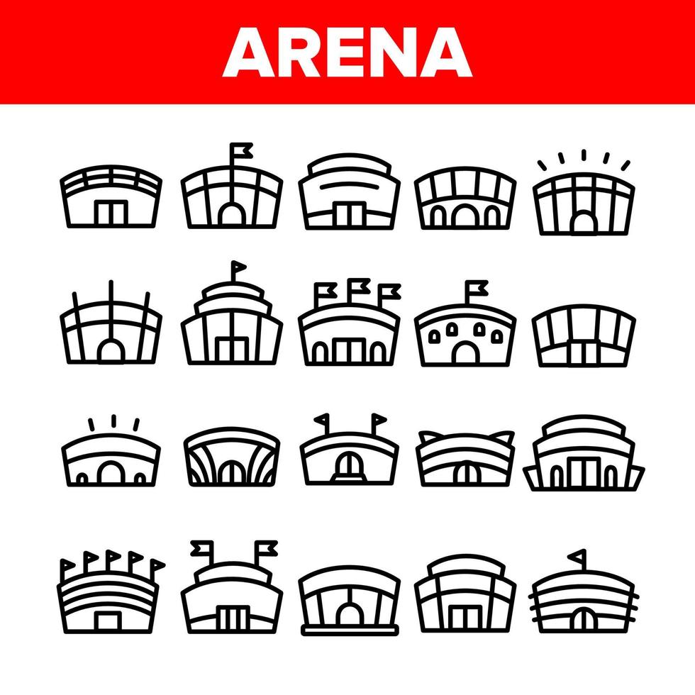 coleção arena edifícios sinal conjunto de ícones vetor