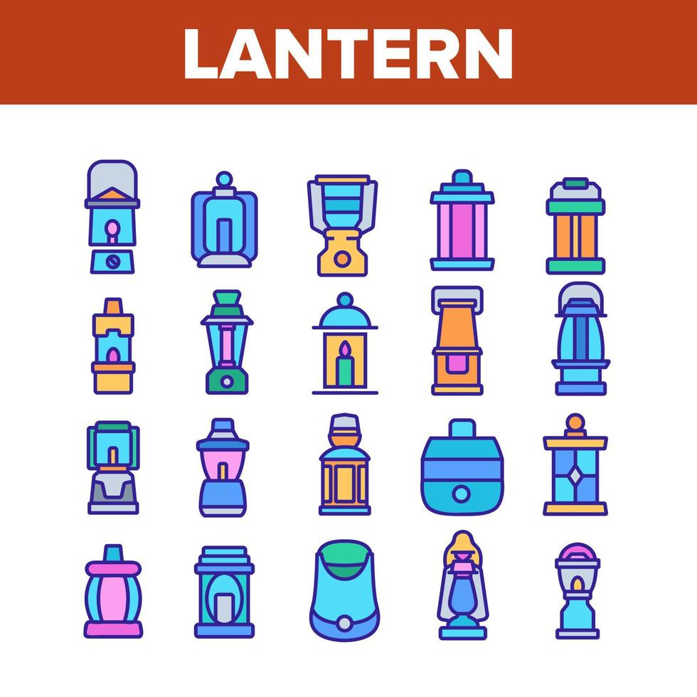conjunto de ícones de coleção de equipamentos de lanterna vetor