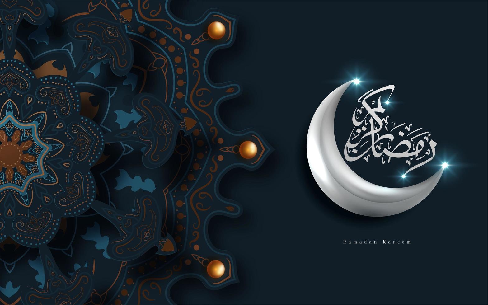 Ramadan Kareem saudação ornamentada com lua de prata vetor