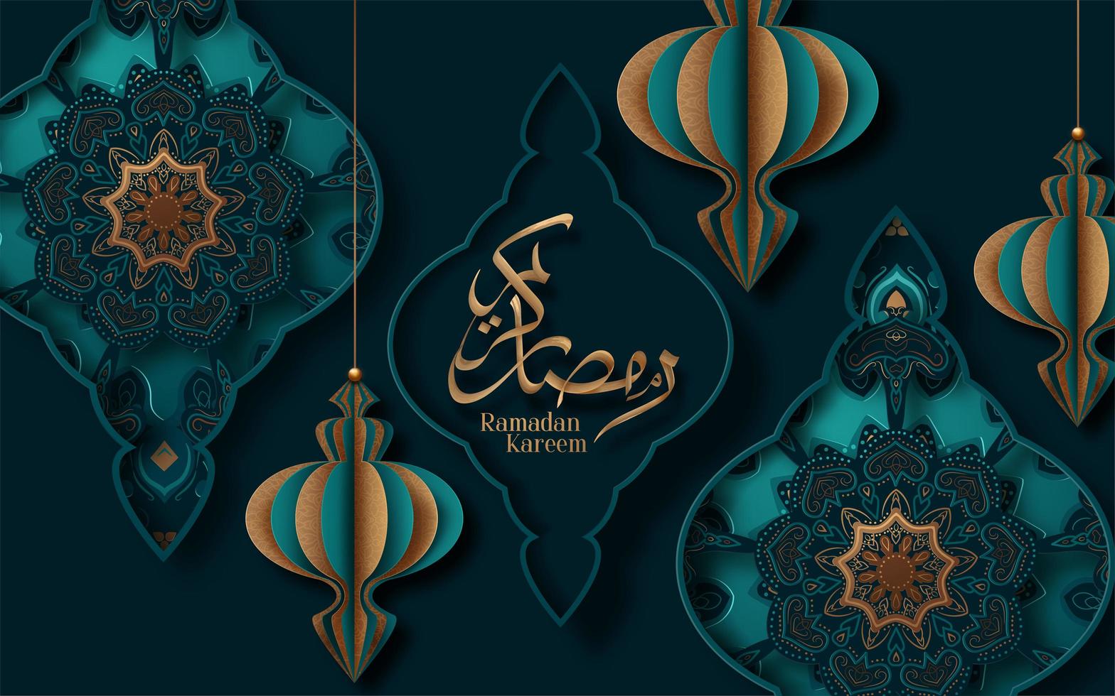 caligrafia do ramadan kareem corta papel design vetor