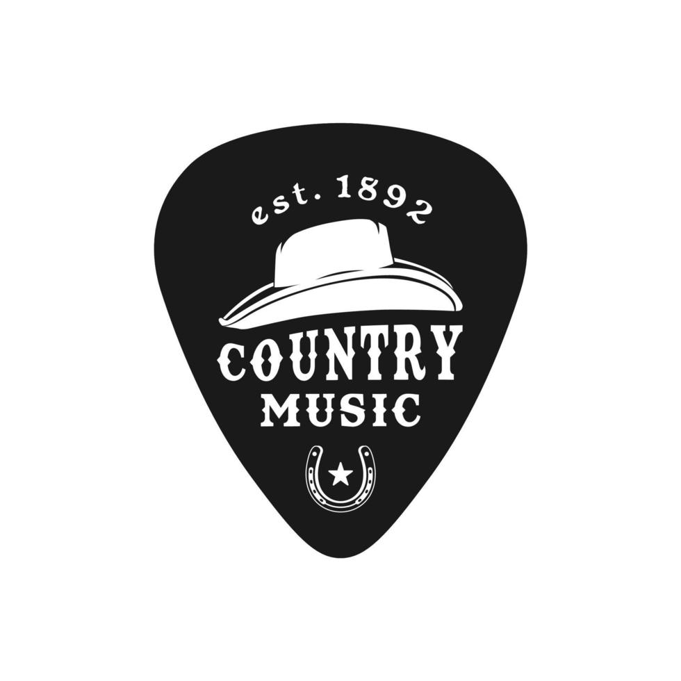 palheta de guitarra com ícone de chapéu de cowboy para design de vetor de emblema de símbolo de música country ocidental