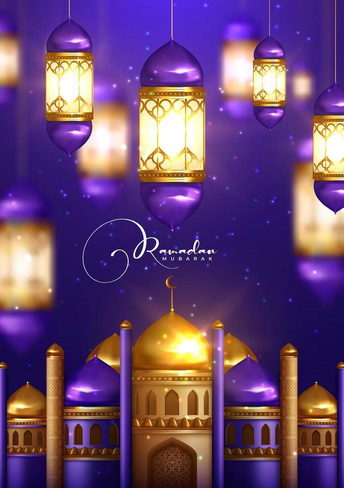 design de ramadan kareem com lanternas brilhantes vetor