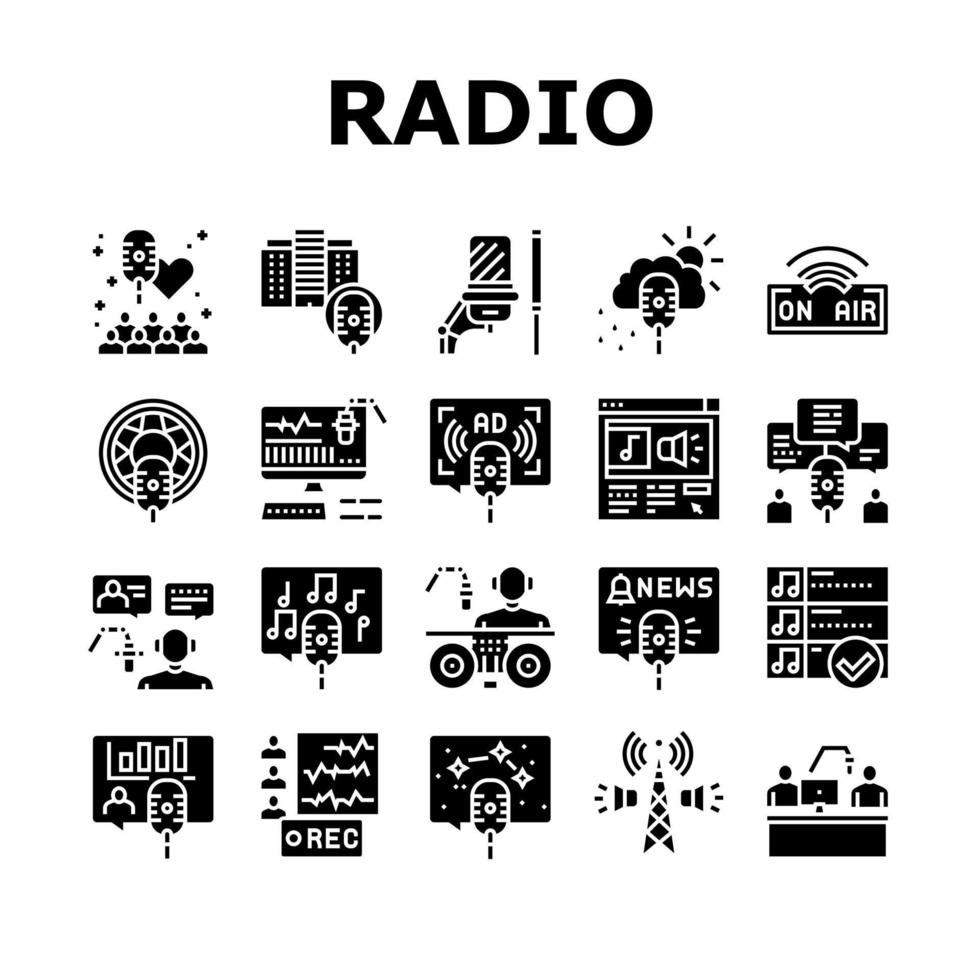 conjunto de ícones de coleção de podcast de estúdio de rádio vetor