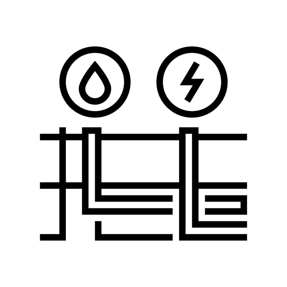 ilustração em vetor de ícone de linha de drenagem e eletricidade do edifício