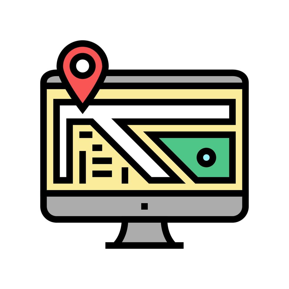 monitor de computador mapa localização cor ícone ilustração vetorial vetor