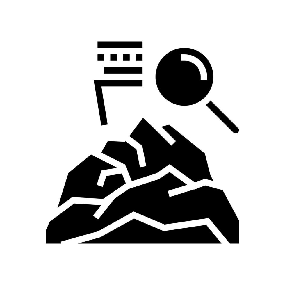ilustração em vetor ícone de glifo de minerais de pesquisa de montanha
