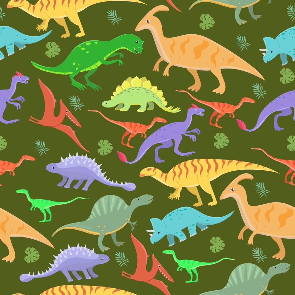 padrão perfeito com dinossauros de desenho animado. ilustração vetorial vetor