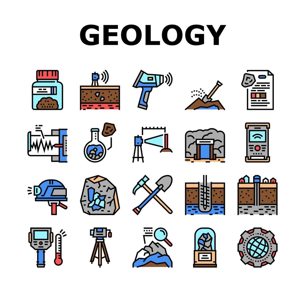 vetor de conjunto de ícones de coleção pesquisando geologia