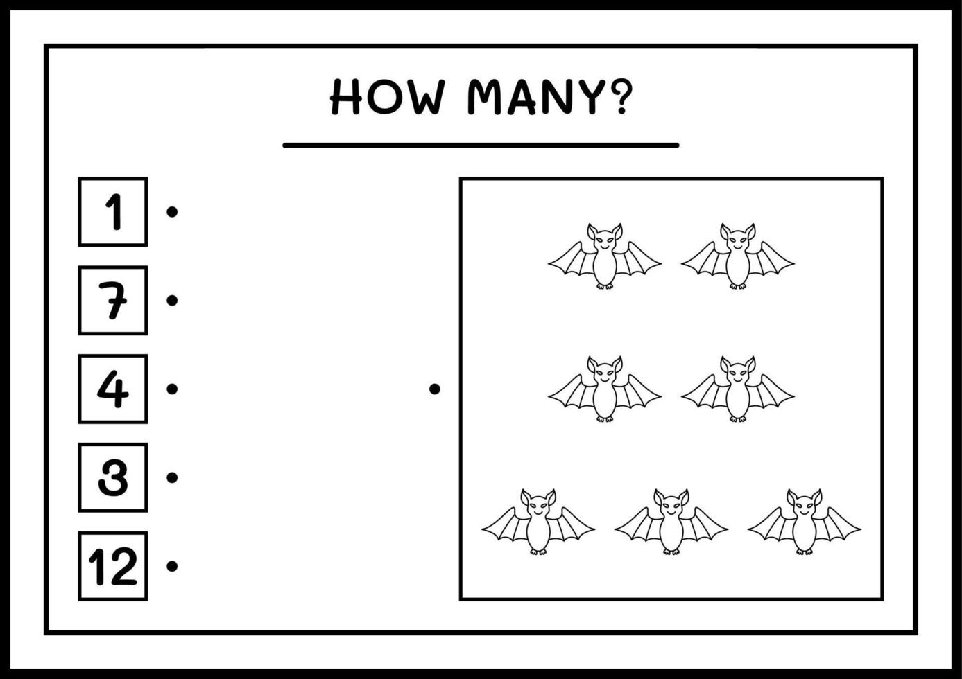 quantos morcego, jogo para crianças. ilustração vetorial, planilha para impressão vetor