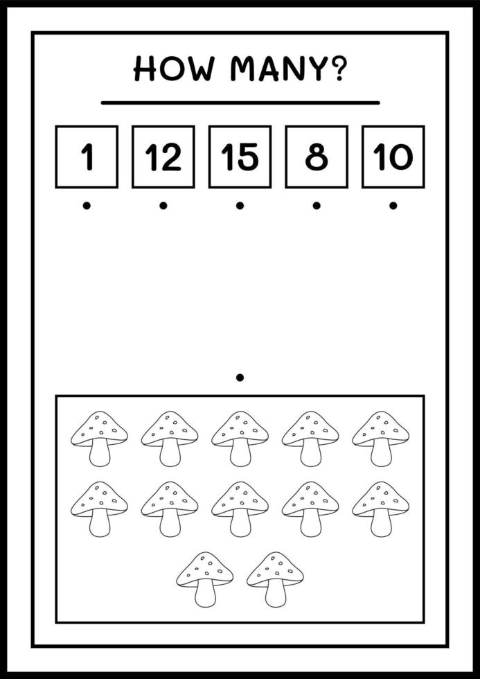 quantos cogumelos, jogo para crianças. ilustração vetorial, planilha para impressão vetor