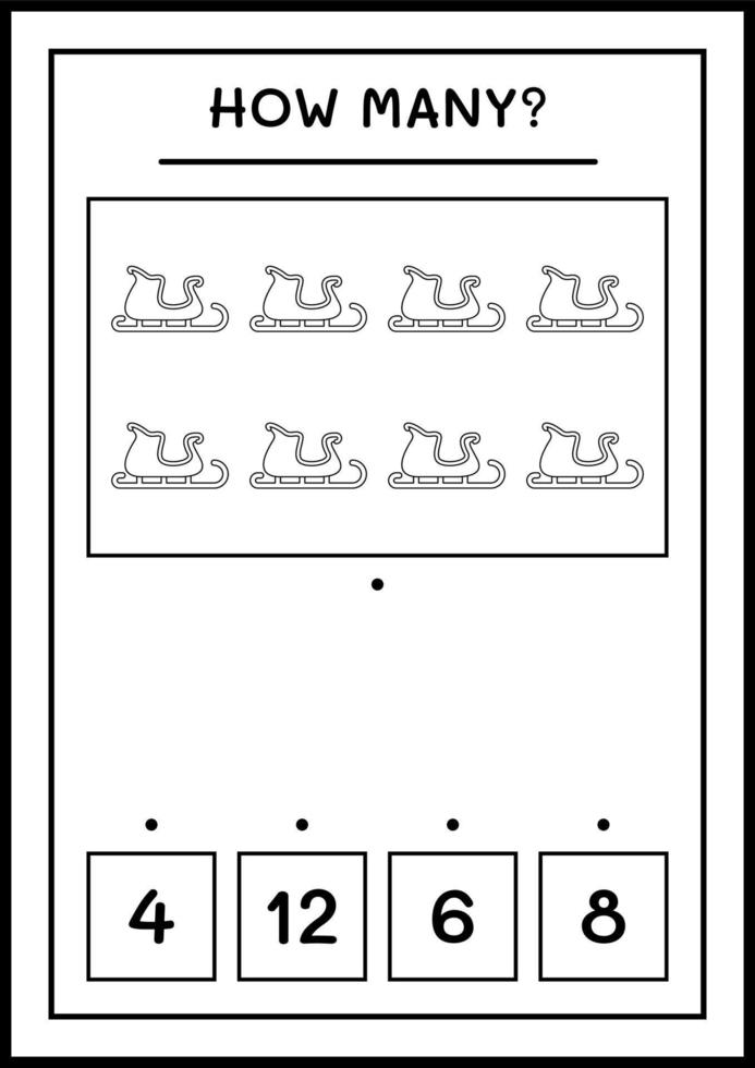 quantos trenó de papai noel, jogo para crianças. ilustração vetorial, planilha para impressão vetor