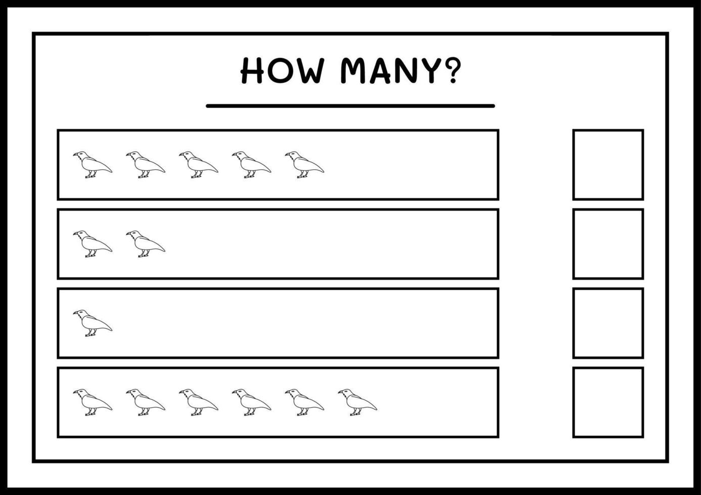 quantos corvos, jogo para crianças. ilustração vetorial, planilha para impressão vetor