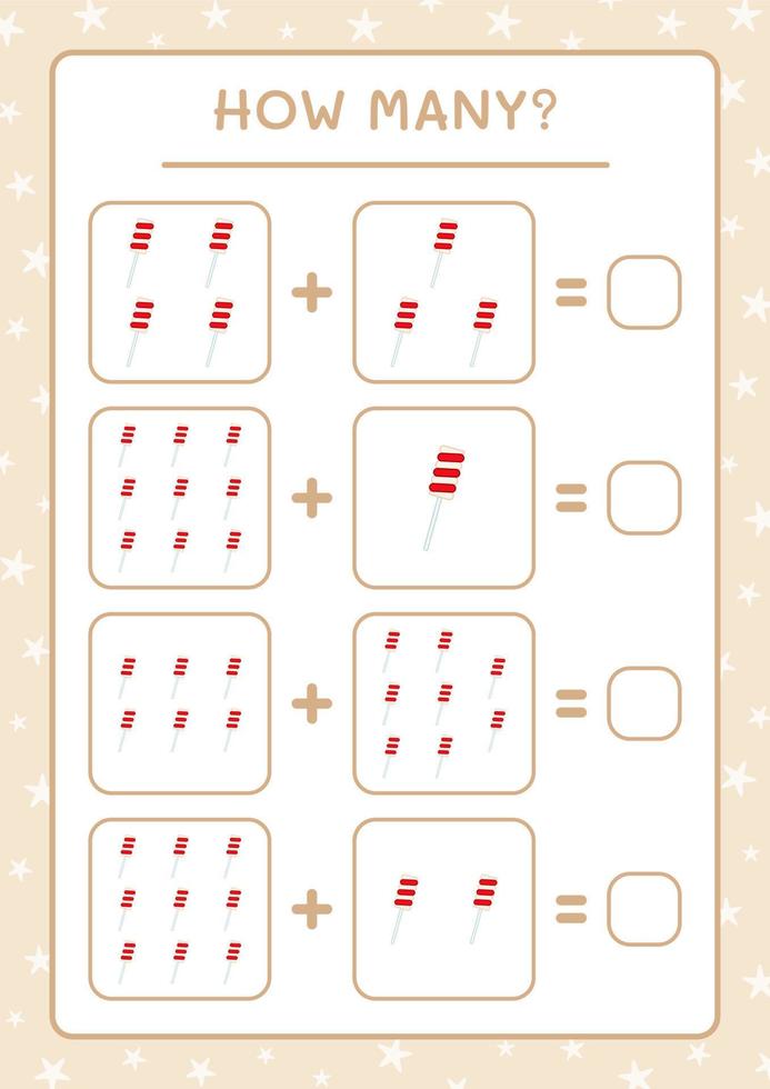 quantos pirulito de natal, jogo para crianças. ilustração vetorial, planilha para impressão vetor