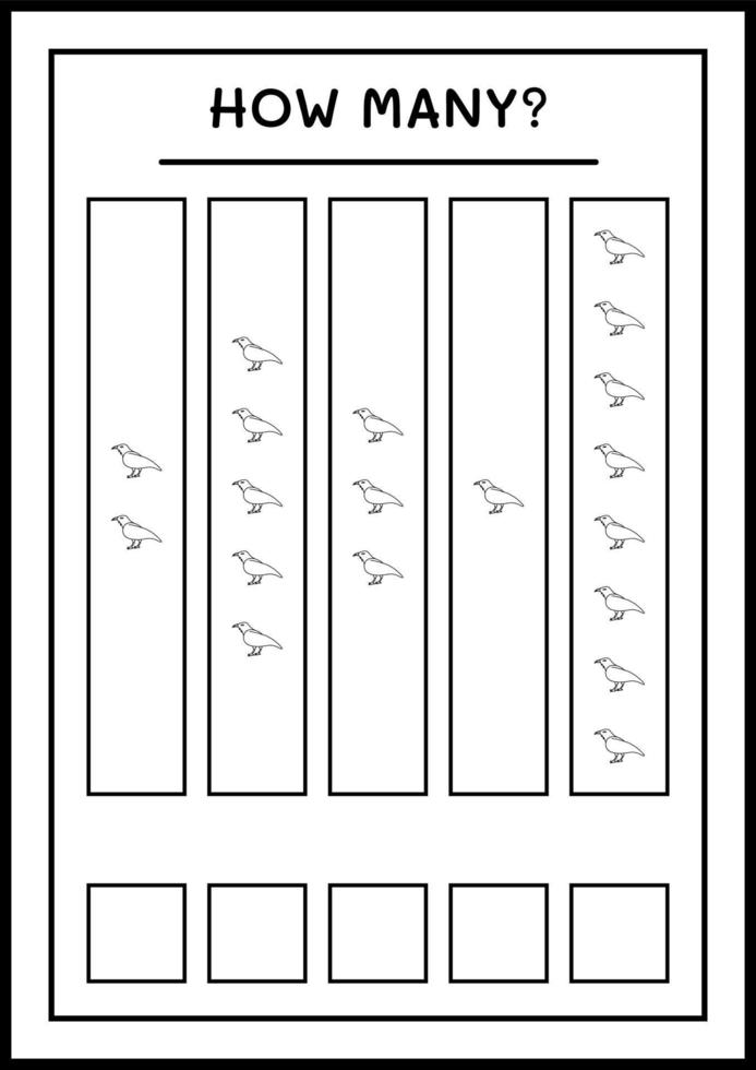 quantos corvos, jogo para crianças. ilustração vetorial, planilha para impressão vetor
