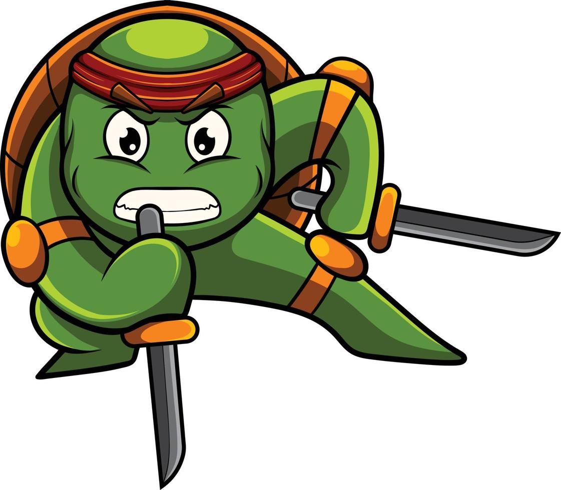 ilustração de mascote de tartaruga com pose de ninja vetor