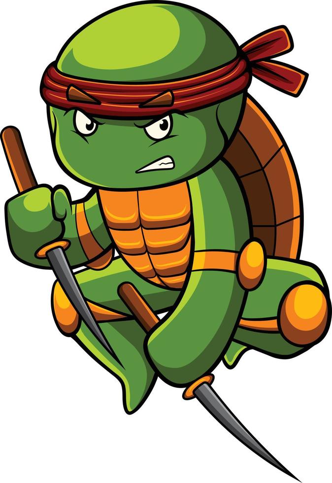 ilustração de mascote de tartaruga com pose de ninja vetor