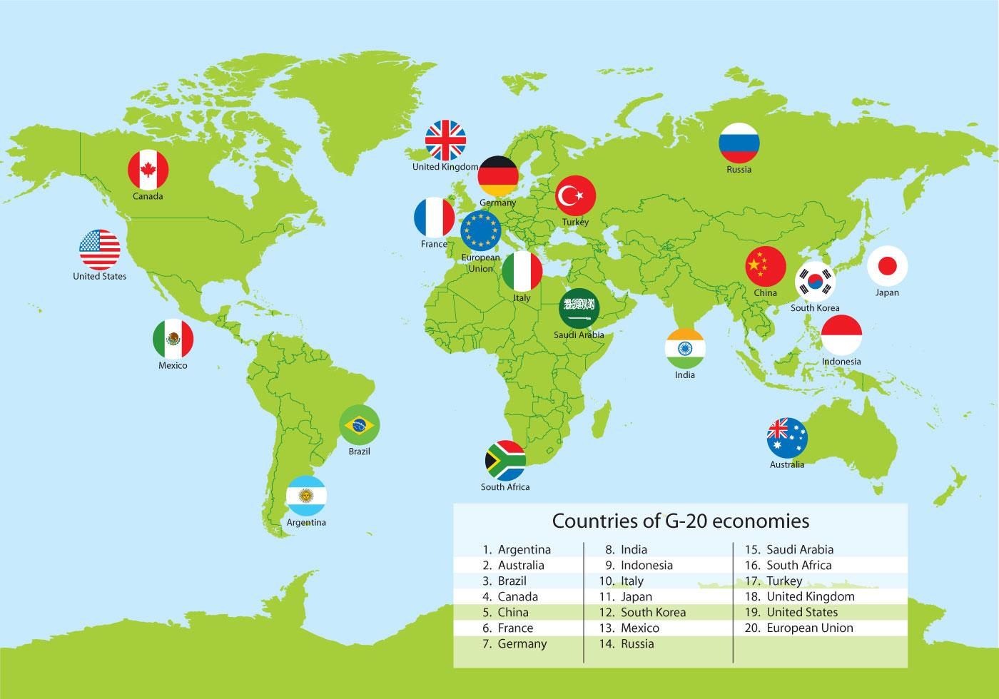 Vector do mapa mundial dos países do G20 104303 Vetor no Vecteezy