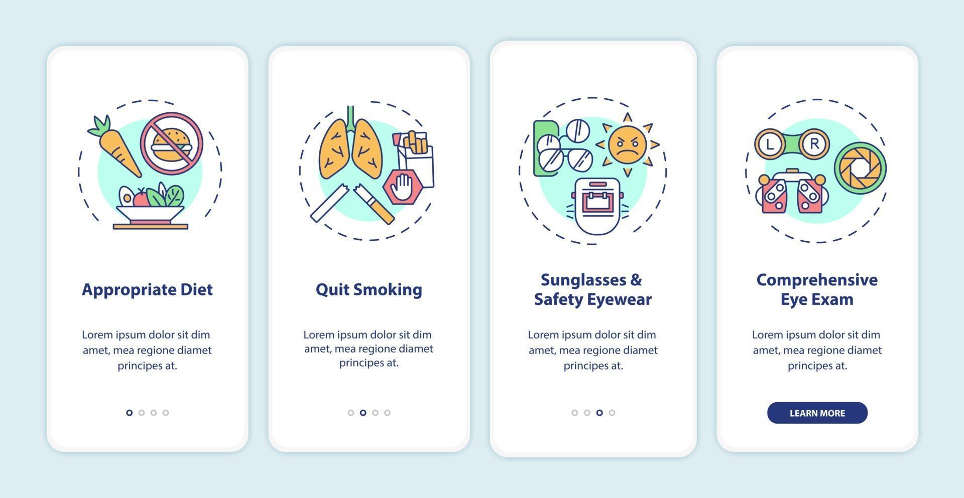 dicas de saúde ocular integrando a tela da página do aplicativo móvel com conceitos vetor