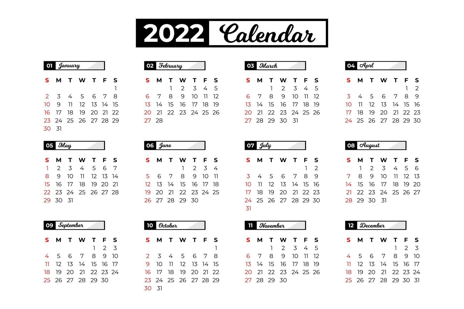 modelo de calendário 2022 2585930 Vetor no Vecteezy