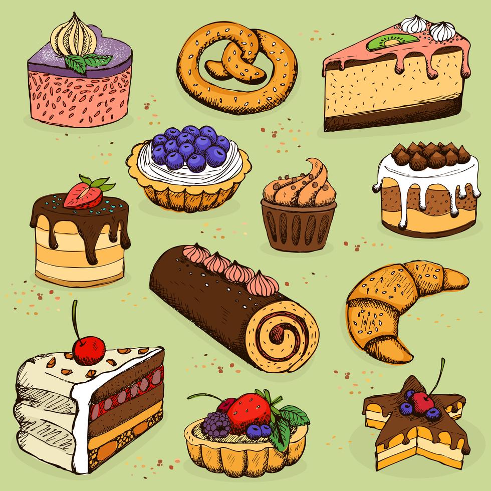 Tortas e produtos de farinha para padaria, pastelaria vetor