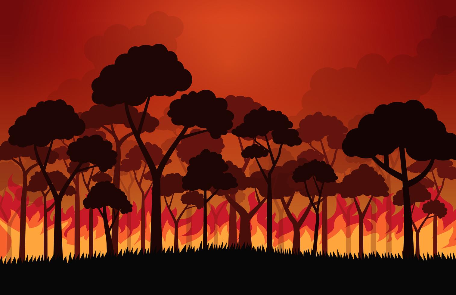 Incêndios florestais queimando árvore em chamas de fogo - ilustração