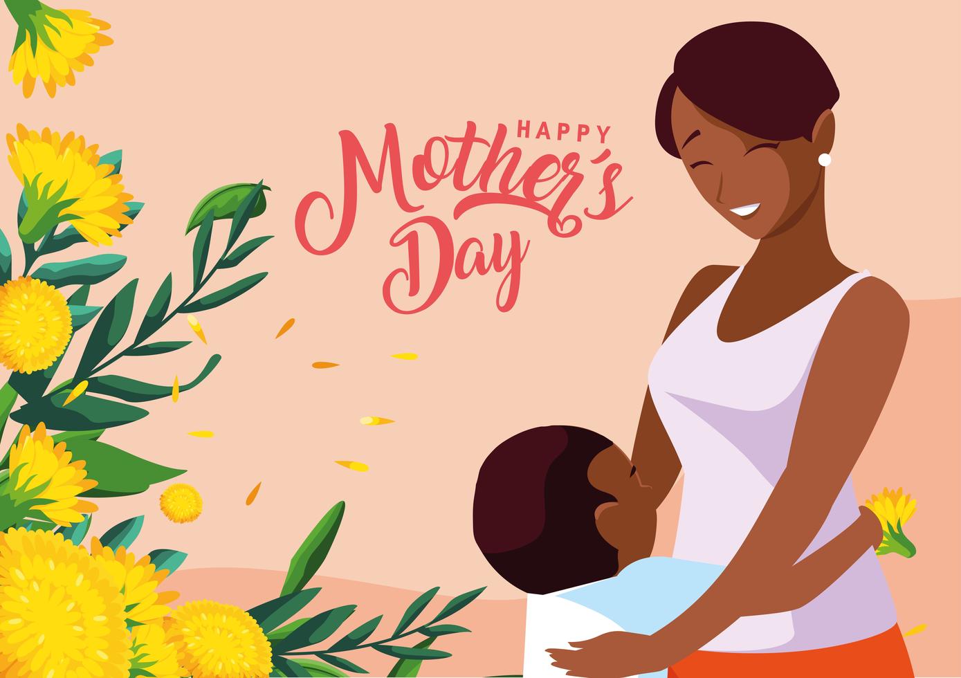 cartão de dia das mães feliz com mãe e filho vetor