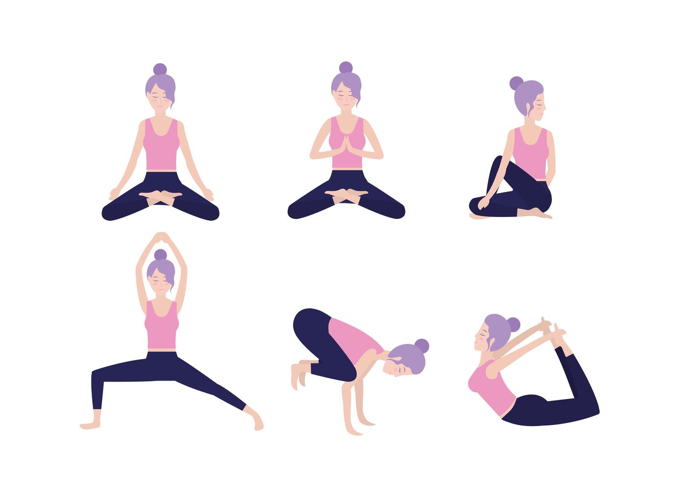 conjunto mulher saudável prática pose de ioga vetor