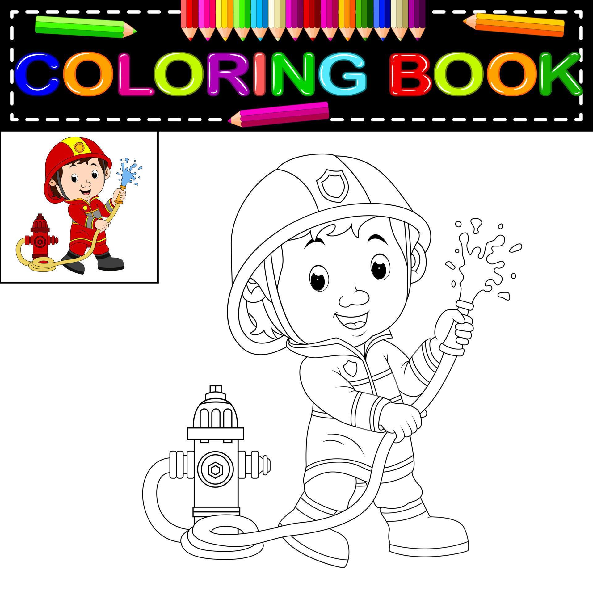 Desenhos para colorir de desenho de um bombeiro extinguindo o fogo para  colorir 