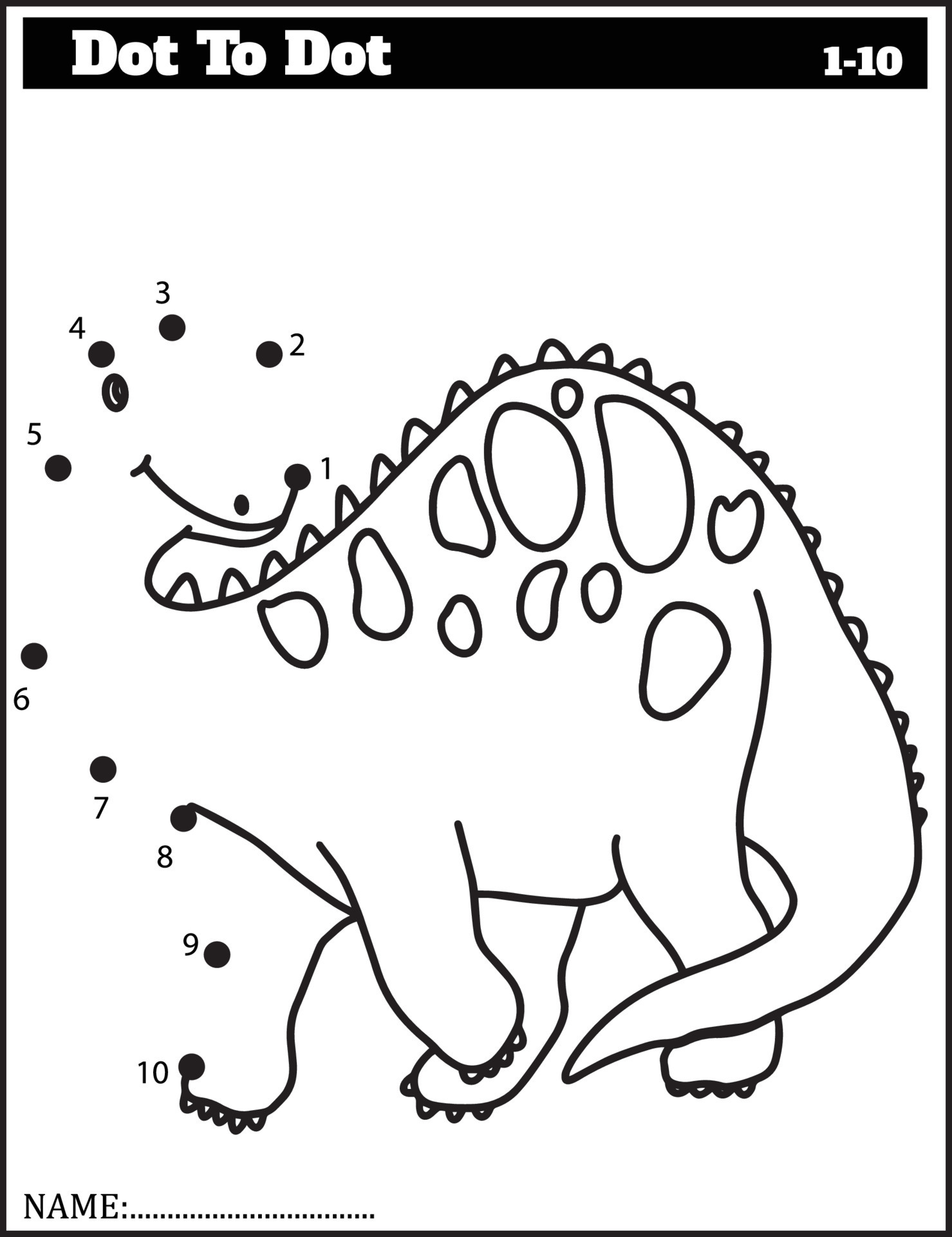 dinossauro engraçado dos desenhos animados. jogo ponto a ponto para  crianças, planilha de números. 10506586 Vetor no Vecteezy