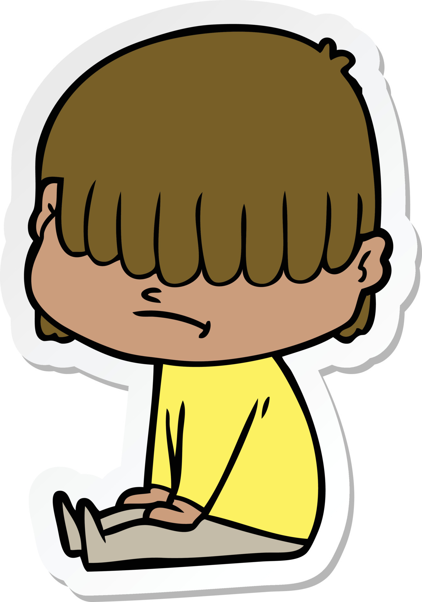 Rosto De Menino Dos Desenhos Animados Em Fundo Cinza Com Uma Expressão  Triste Clipart Vetor PNG , Design De Adesivo Com Cabelo Emo De Desenho  Animado Isolado, Adesivo Imagem PNG e Vetor