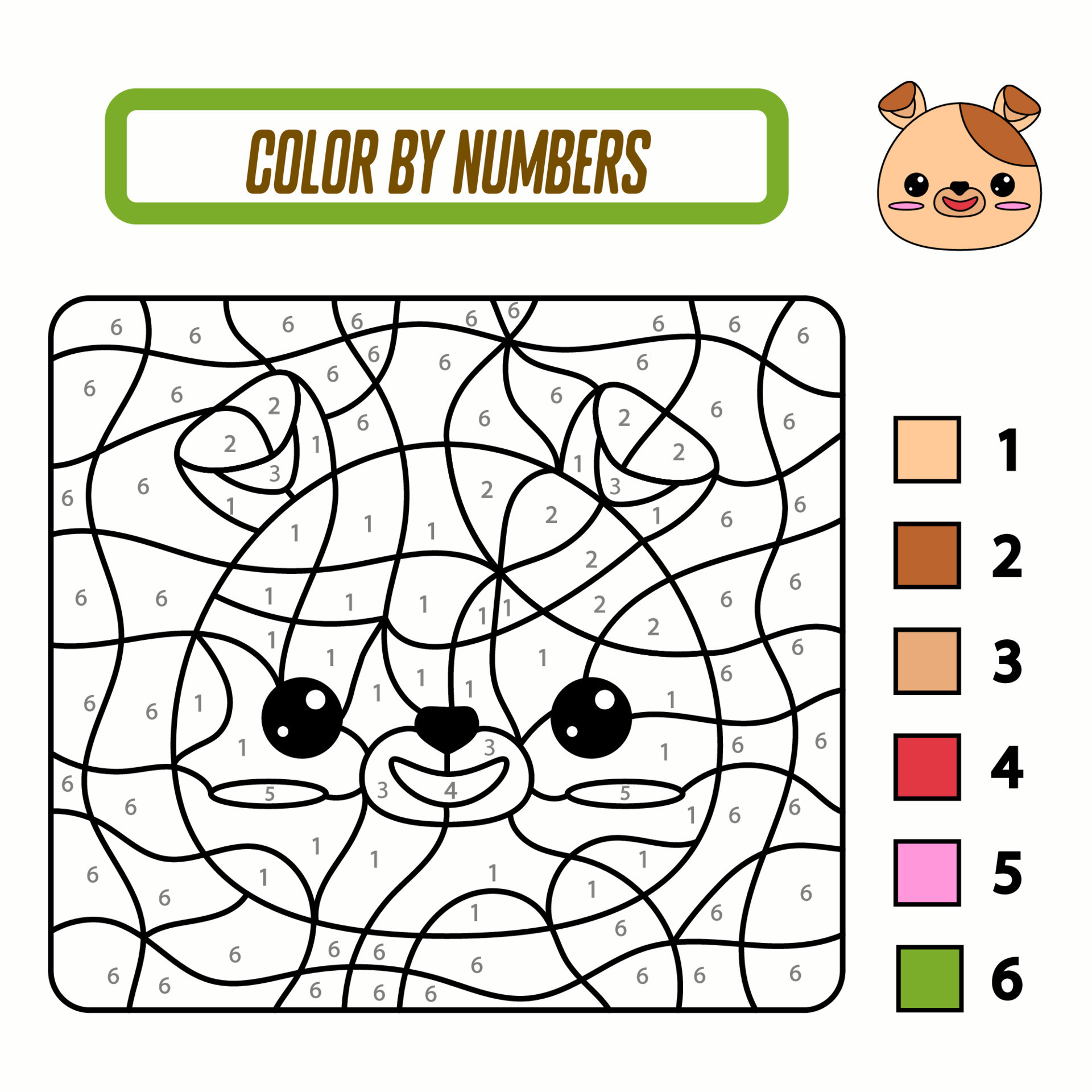 Jogo de cores por números para crianças página para colorir com um cachorro  fofo dirigindo um carro planilha para impressão com solução