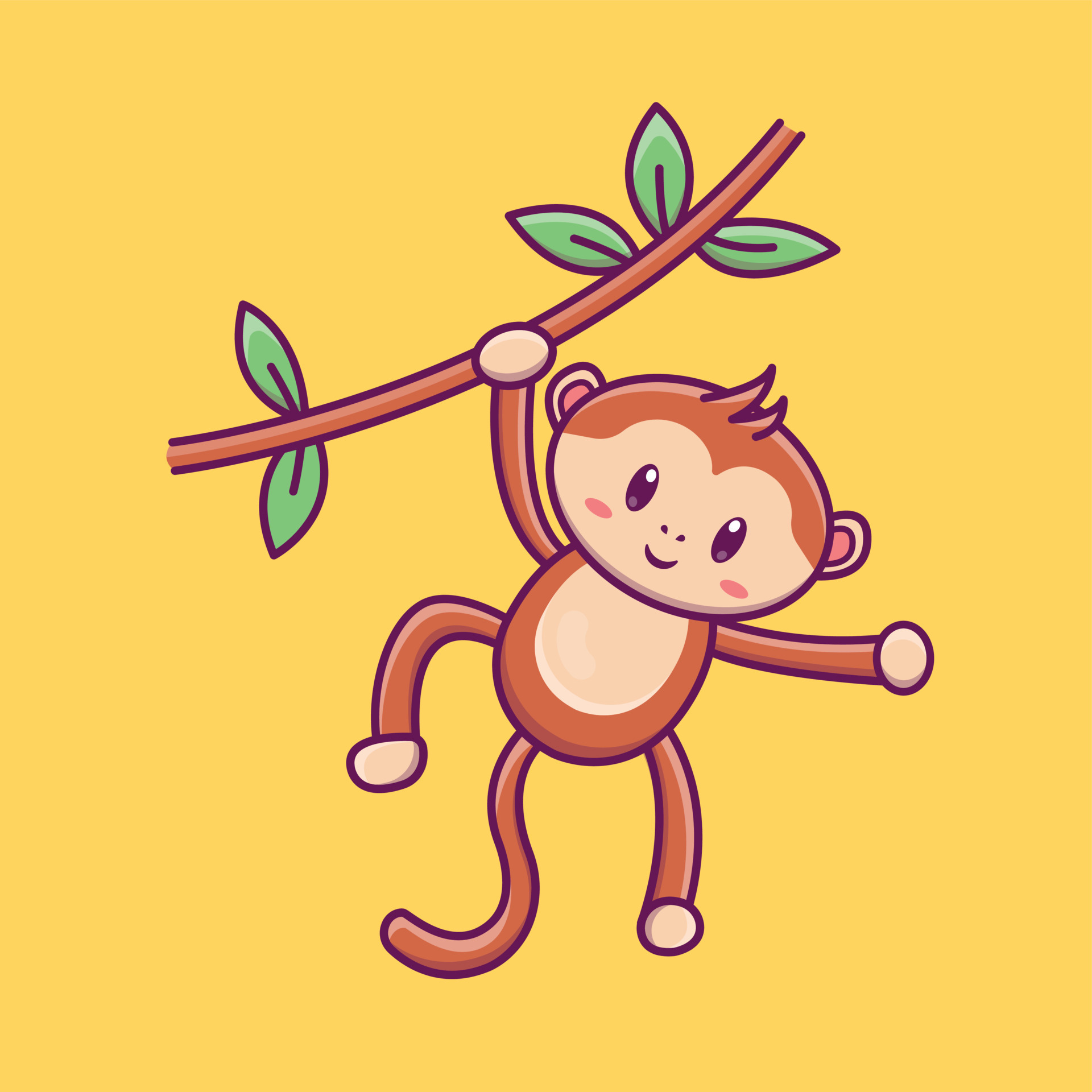 Ilustração Vetorial Desenho Animado Macaco Bonito Pendurado Galho