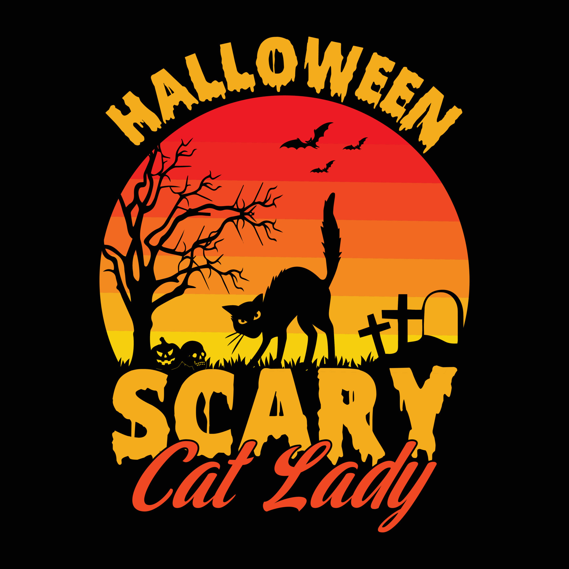 Design de camiseta de halloween de gato assustador