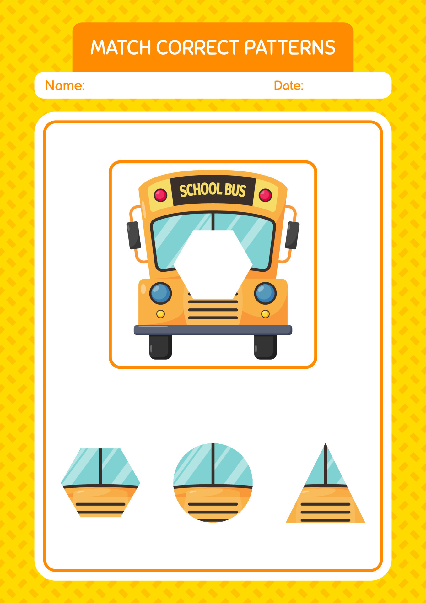 jogo padrão de correspondência com ônibus escolar. planilha para