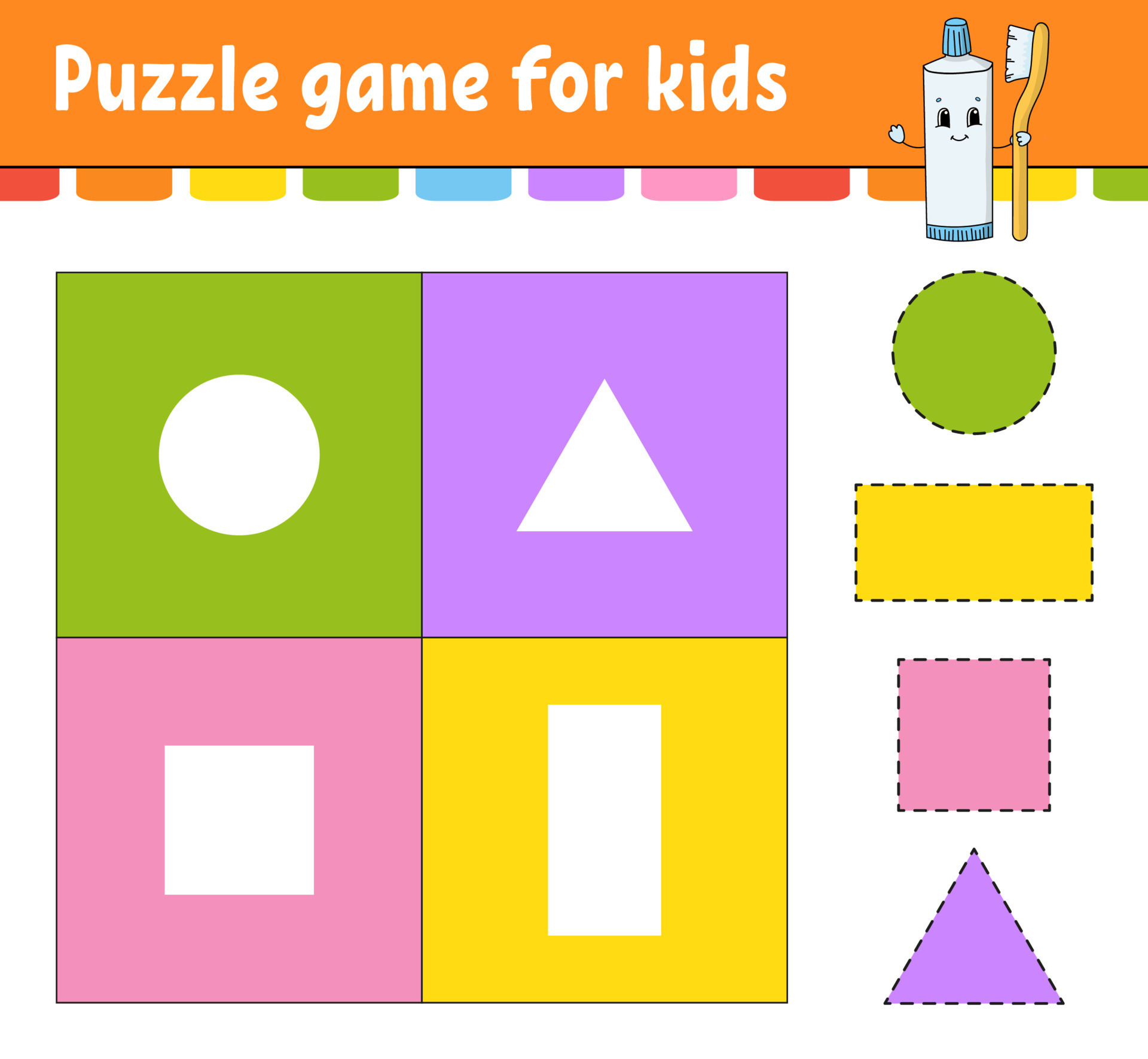 Jogo de puzzle para crianças. copiar e colar. prática de corte. formas de  aprendizagem. planilha de educação.