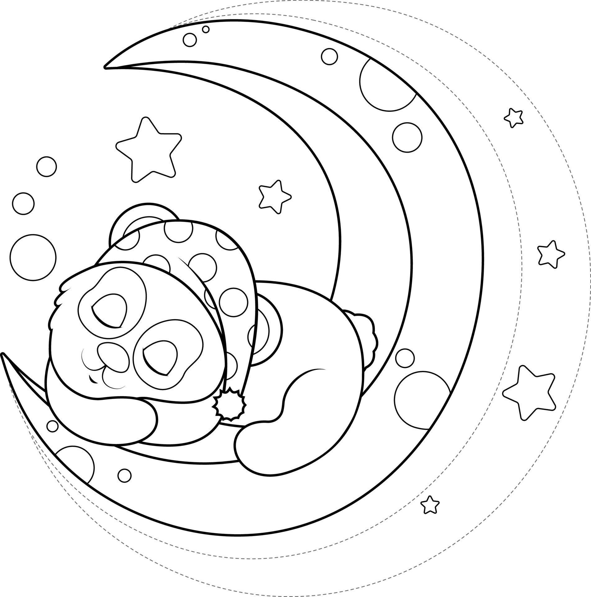 Desenhos de panda na lua para colorir para crianças