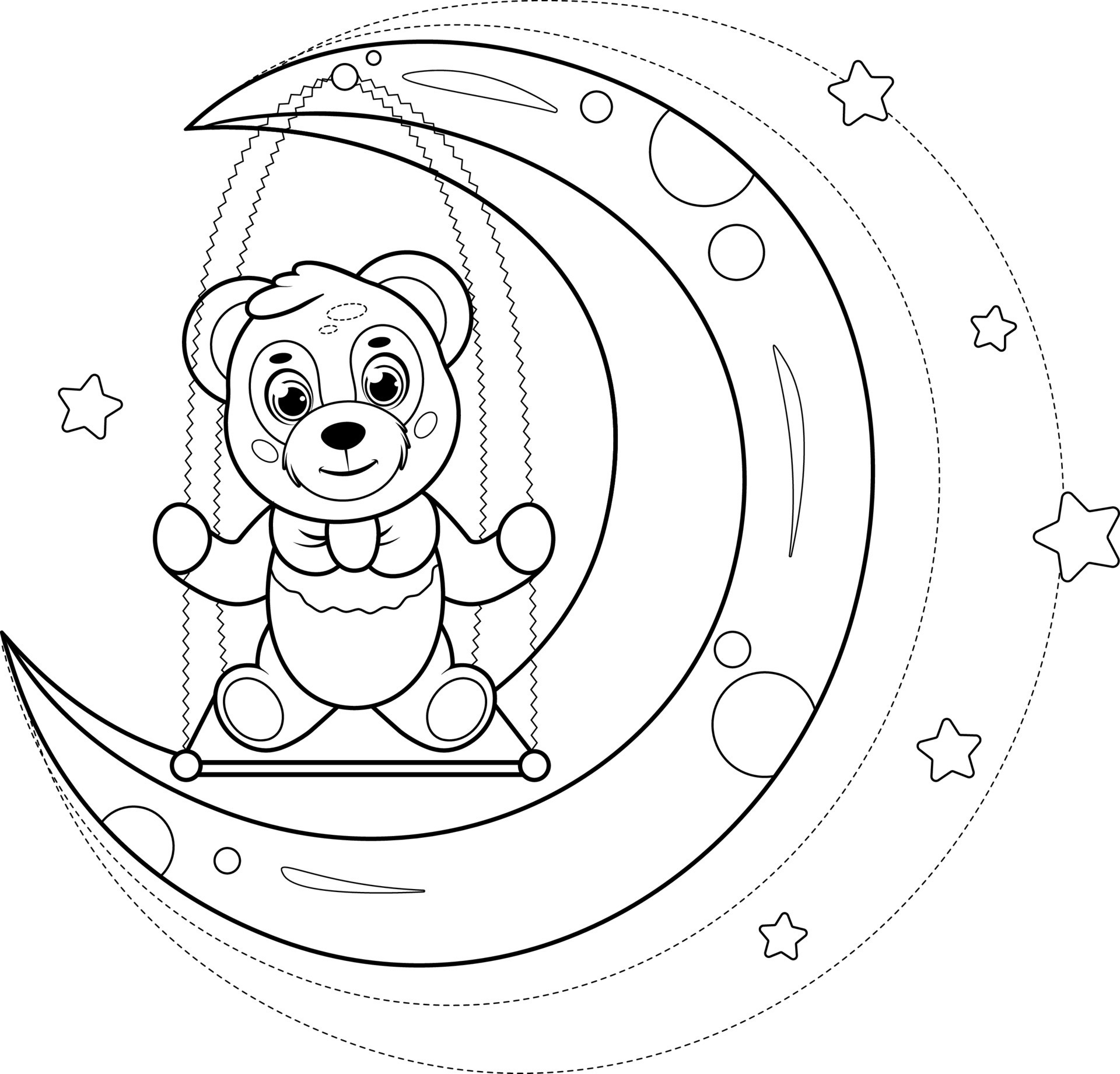 Panda bonito brincando no desenho da lua para colorir