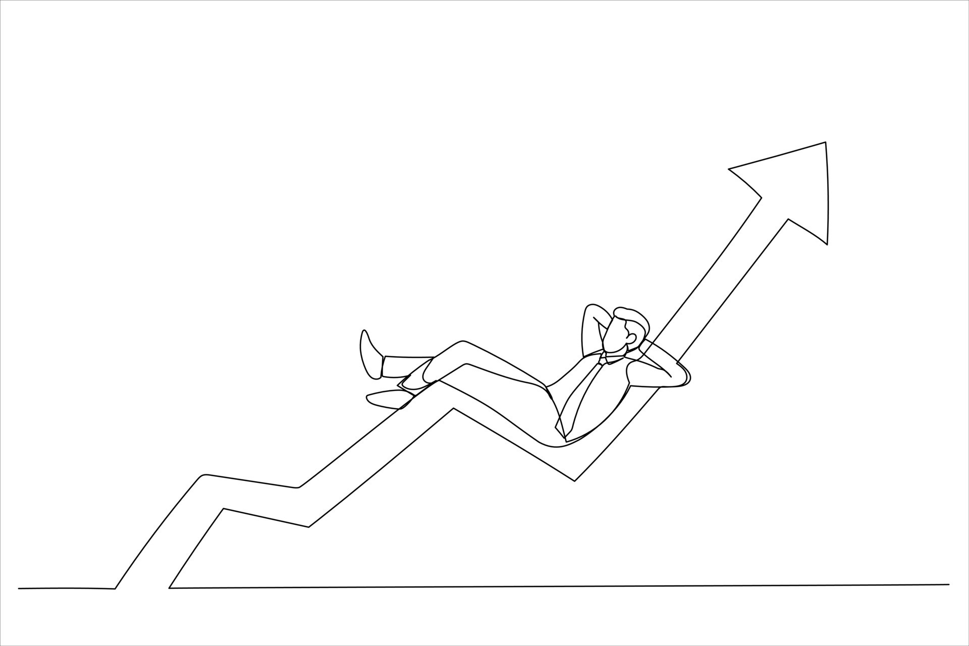 desenhos animados do investidor empresário relaxar e dormir no gráfico  crescente. investimento de sucesso ganhe mais lucro ou retorno de  crescimento fácil. estilo de arte de linha contínua única 10776014 Vetor no