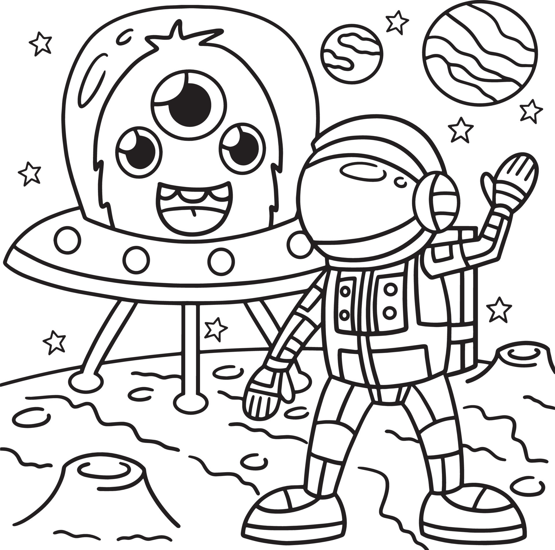 desenho de astronauta e ufo para colorir para crianças 10993616 Vetor no  Vecteezy