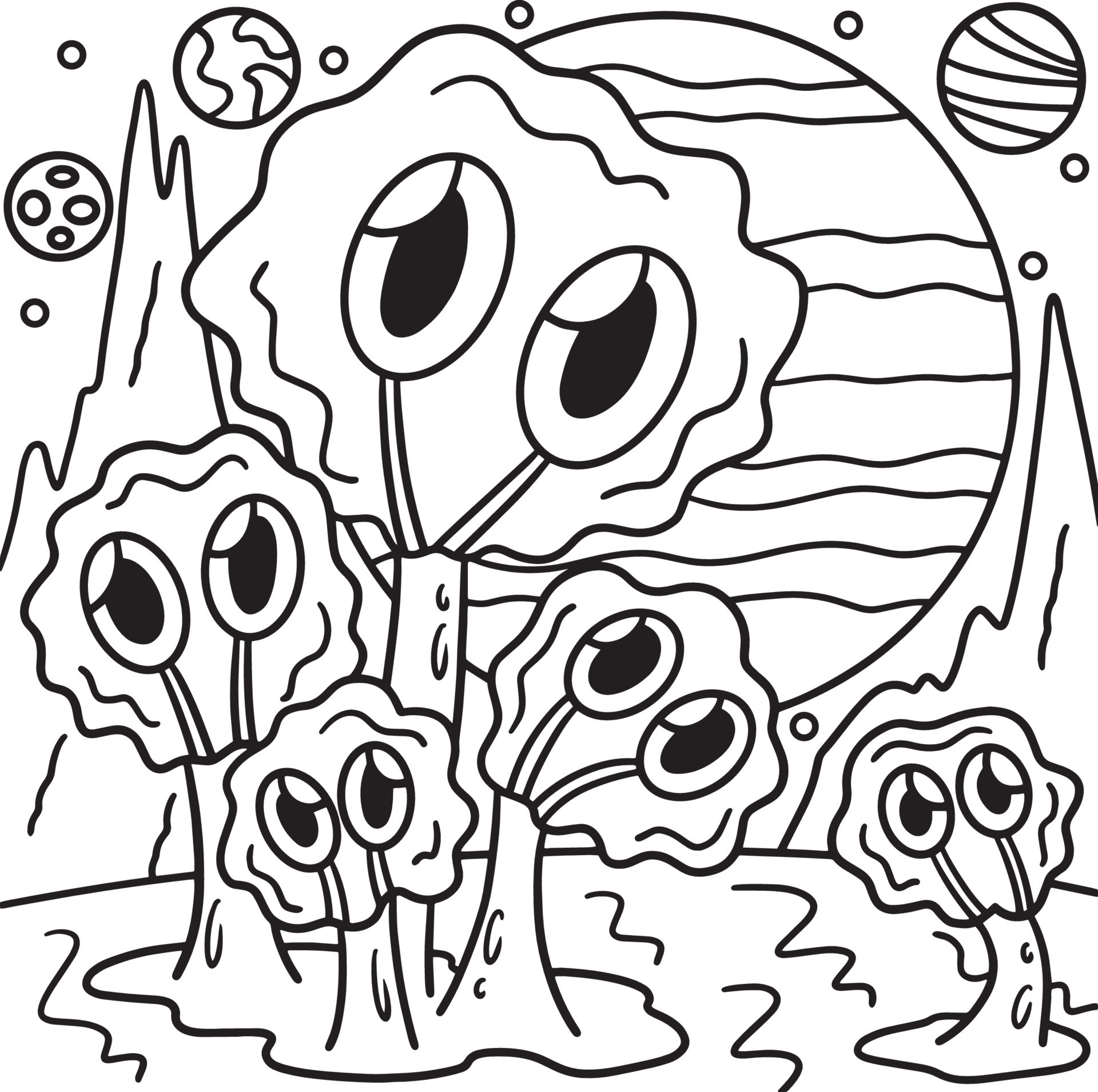 Arte de estilo de livro de colorir infantil Alien Simple Line Art