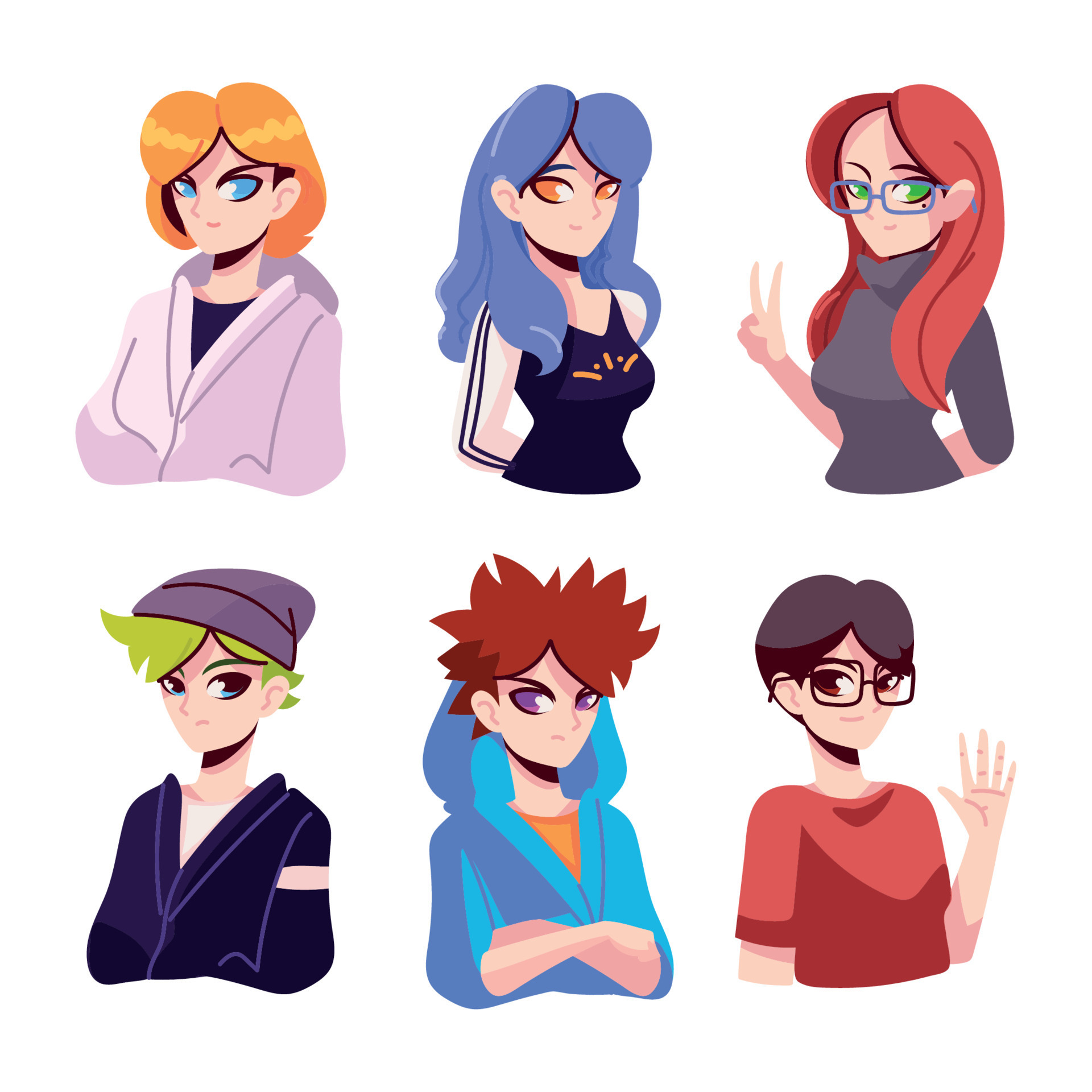 Grupo Do Perfil Das Jovens Mulheres Do Anime Ilustração do Vetor