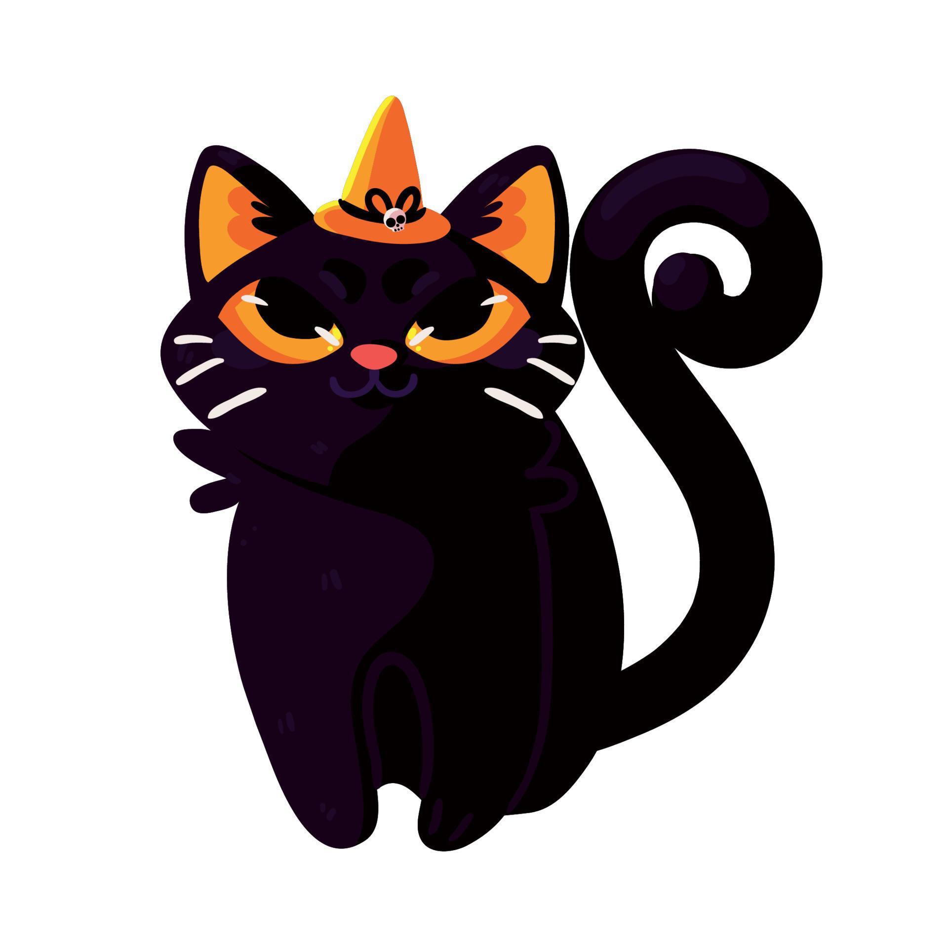 Gato Preto Fofo Usa Chapéu De Bruxa No Halloween Vetor Premium PNG